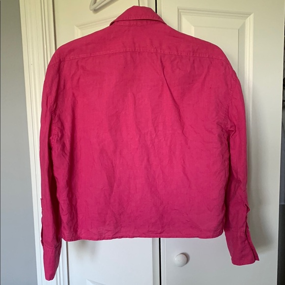 Zara Magenta Fuchsia Cropped Boxy Button Down Linen Shirt - Picture 4 of 12